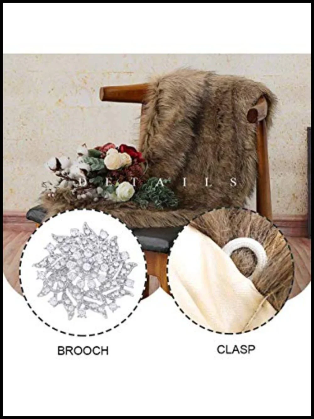 Faux Fur Wrap Shawl Bridal Scarf Stole with Brooch